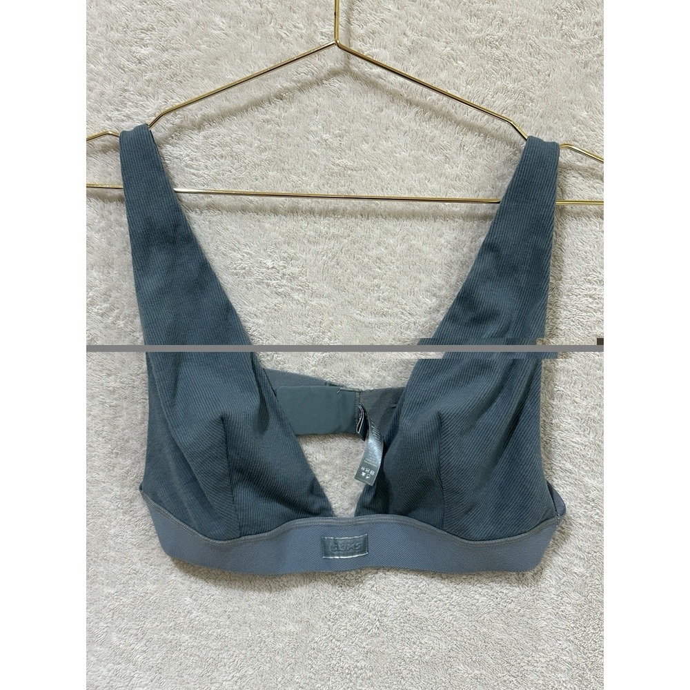 Skims Cotton Rib Plunge Bralette, Size 4X Green/Teal Adjustable Straps, Adj Band